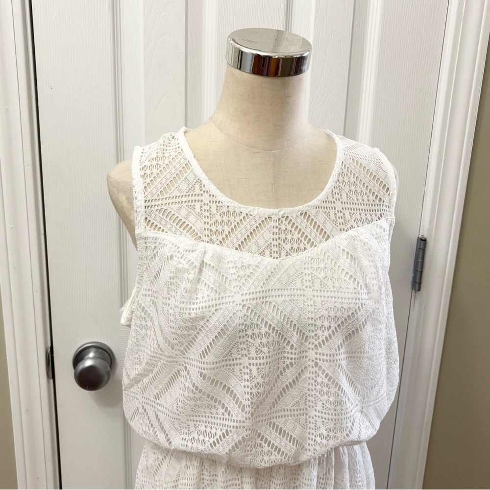 NWT Crochet Knit Elegant White Lace Maxi Dress Size L - Picture 3 of 9